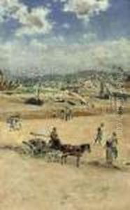 Figures Before A Harbor, Low Tide by Jean-Francois Raffaelli