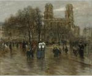 Place St. Sulpice, Paris by Jean-Francois Raffaelli