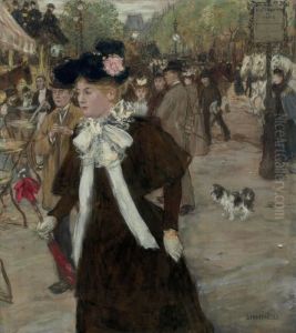 Elegante Sur Le Boulevard Des Italiens, Paris by Jean-Francois Raffaelli