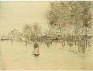 A Lively Square In Gennevilliers, Near Paris by Jean-Francois Raffaelli