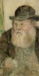 Portrait Of An Old Man Seated 
Half-length Holding A Glass; Oil On Board, Bears Initials, 22x9.5cm