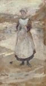 A Housemaid Before A Road by Jean-Francois Raffaelli