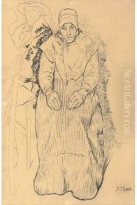 An Old Woman, Seated, In Breton Dress by Jean-Francois Raffaelli