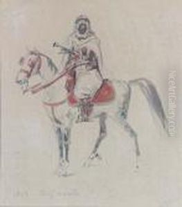 Chef Arabe A Cheval
Aquarelle Sur Traits De Crayon Noir by Auguste Raffet