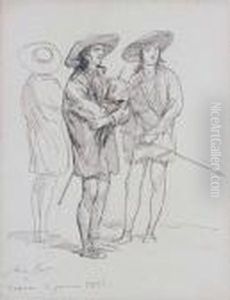 Trois Joueurs D'escrime by Auguste Raffet
