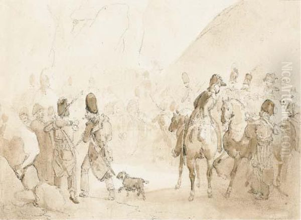 Un Groupe De Cavaliers Et De Grognards Poussant Un Canon - view 1