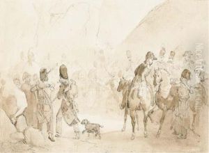 Un Groupe De Cavaliers Et De Grognards Poussant Un Canon by Auguste Raffet