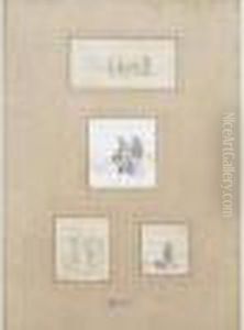 Quatre Etudes De Soldats Signees En Bas A Gauche