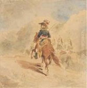 Un General De Brigade En Grande Tenue A Cheval Precede D'un Pelotonde Dragons A Cheval by Auguste Raffet