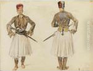 Two Studies Of An Albanian Guardsman And A Drawing Of A Shop In Smyrna On Reverse