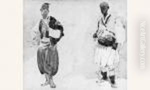 Deux Etudes D'orientaux, L'un Fume Et L'autre Porte Une Outre by Auguste Raffet