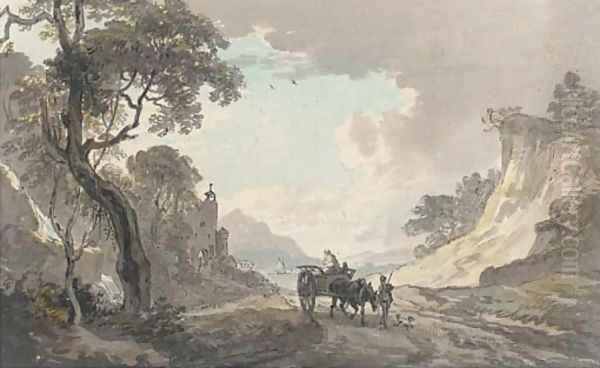 A horse and cart leaving a harbour - view 1