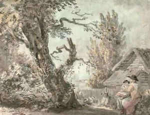 A mother and child seated in a garden