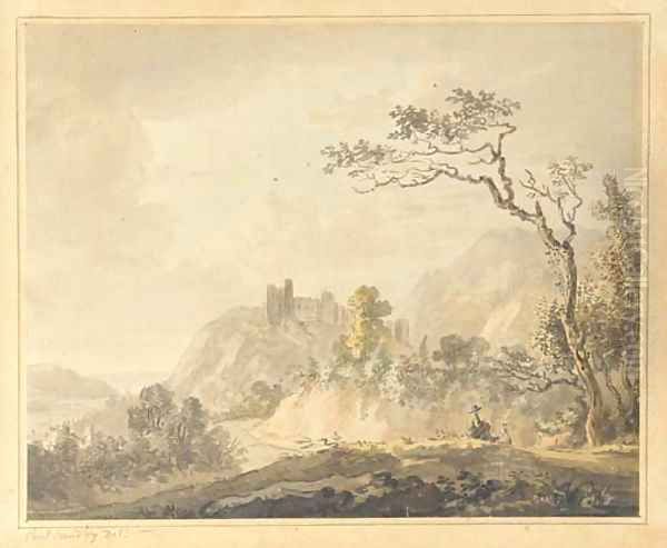 Italianate landscape with a figure in the foreground - view 1