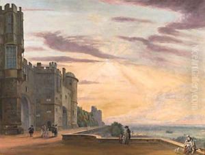 The North Terrace of Windsor Castle looking west by Paul Sandby