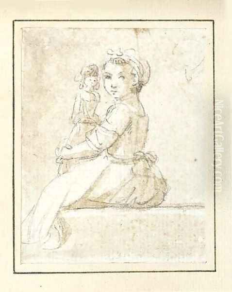 A seated girl with a doll - view 1