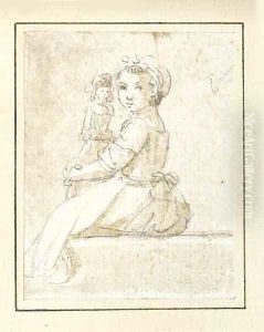 A seated girl with a doll