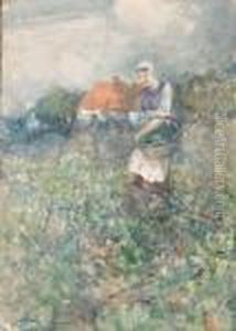 A Woman In A Vegetable Garden by Victor Noble Rainbird
