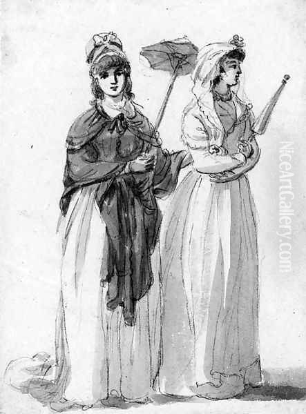 Two ladies with their parasols - view 1