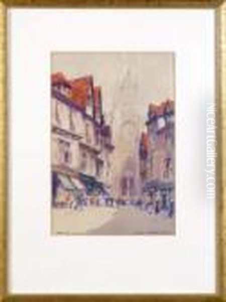 A Busy Street Scene Near Rouen Cathedral - view 1