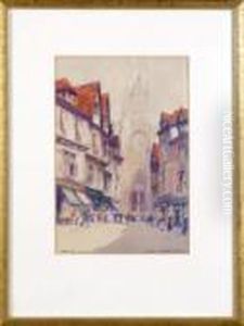 A Busy Street Scene Near Rouen Cathedral