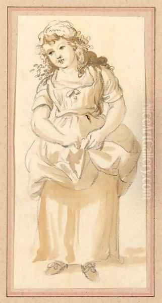 Study of a young girl holding her dress - view 1