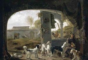 Huntsman Feeding His Dogs c. 1652 by Cornelis Saftleven