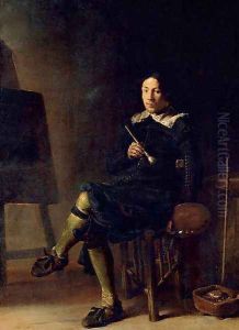 Selfportrait with Easel 1629 by Cornelis Saftleven