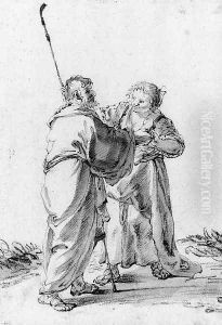 A Woman helping a blind Pilgrim by Cornelis Saftleven