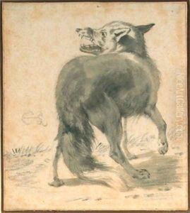 Study of a wolf, seen from behind by Cornelis Saftleven