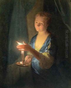 A Lady holding a Candle by Godfried Schalcken