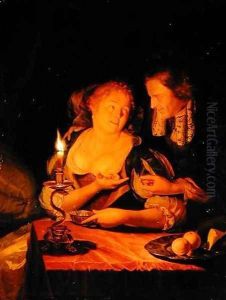 A Gentleman Offering a Lady a Ring by Godfried Schalcken