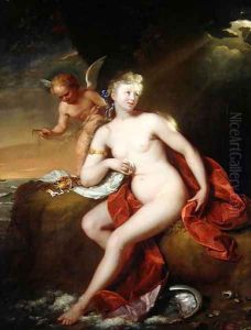Newly Born Venus Cared for by Cupid by Godfried Schalcken