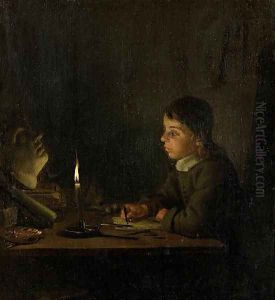 Boy Drawing by Candlelight by Godfried Schalcken