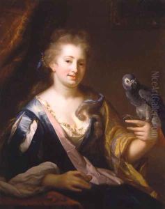 Portrait of a Lady feeding a parrot by Godfried Schalcken