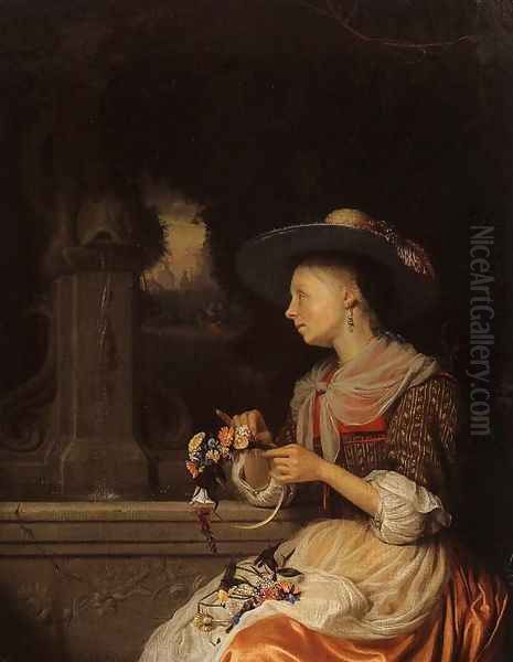 Young Woman Weaving a Garland - view 1