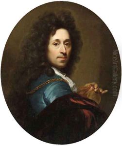 Portrait of the artist in a blue coat and brown velvet cape with a medallion of the Elector Palatine, Johann Wilhelm