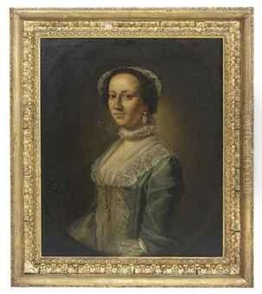 Portrait Of A Lady, Half-length, In A Blue Dress With Lacetrimmings, Feigned Oval - view 1