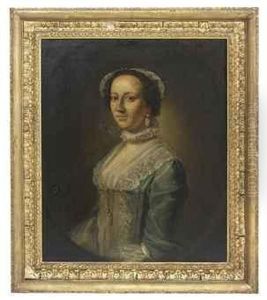 Portrait Of A Lady, Half-length, In A Blue Dress With Lacetrimmings, Feigned Oval by Allan Ramsay