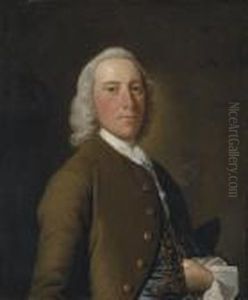 Portrait Of A Gentleman, 
Traditionally Identified As Mr Dunn,half-length, In A Brown Coat And 
Blue Embroidered Waistcoat by Allan Ramsay