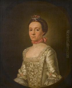 Portrait Of A Lady, Said To Be 
Jean Chanceller, Bust-length, In A White Dress With A Pink Ribbon Around
 Her Neck And Flowers In Her Hair, In A Painted Oval by Allan Ramsay
