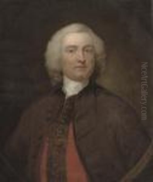 Portrait Of A Gentleman
Traditionally Identified As Sir John Campbell, 4th Duke Of Argyll
(c.1693-1770), Half-length, In A Brown Coat And Red Waistcoat, Feigned
Oval - view 1