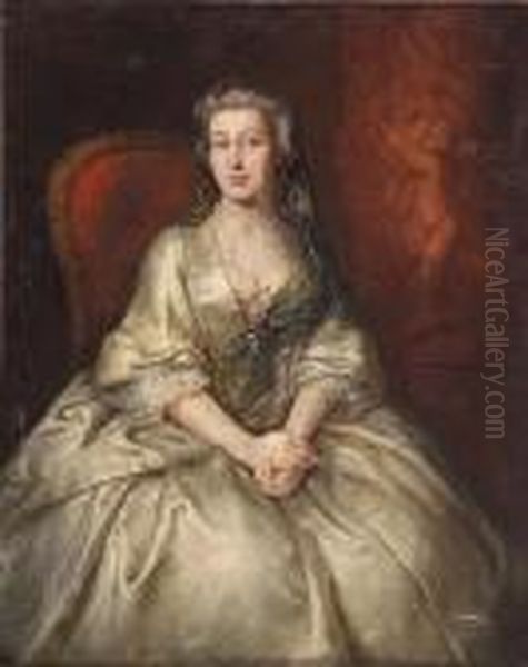 A Portrait Of A Lady, Three-quarter-length, Seated, In A White Dress - view 1