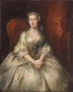 A Portrait Of A Lady, Three-quarter-length, Seated, In A White Dress by Allan Ramsay