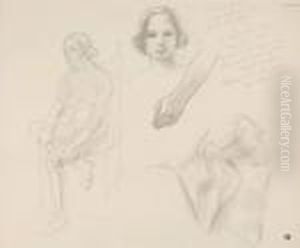 Croquis Preparatoires, Dont Un Avec Le Poeme