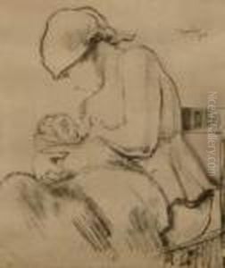 <mere Et Enfant> [femme Assise Donnant Le Sein A Un Bebe Emmaillote]. by Armand Rassenfosse
