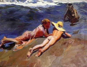 On the Sand, Valencia Beach by Joaquin Sorolla Y Bastida