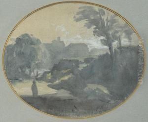 Paysage Italien Au Village Fortifie, Effet De Contre-jour