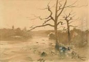 Etude D'arbres Dans Les Marais, Pres De Morestel by Francois Auguste Ravier