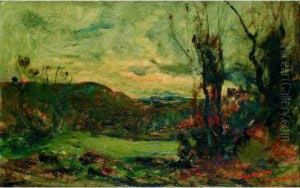 Paysage Aux Arbres Nus A Droite by Francois Auguste Ravier